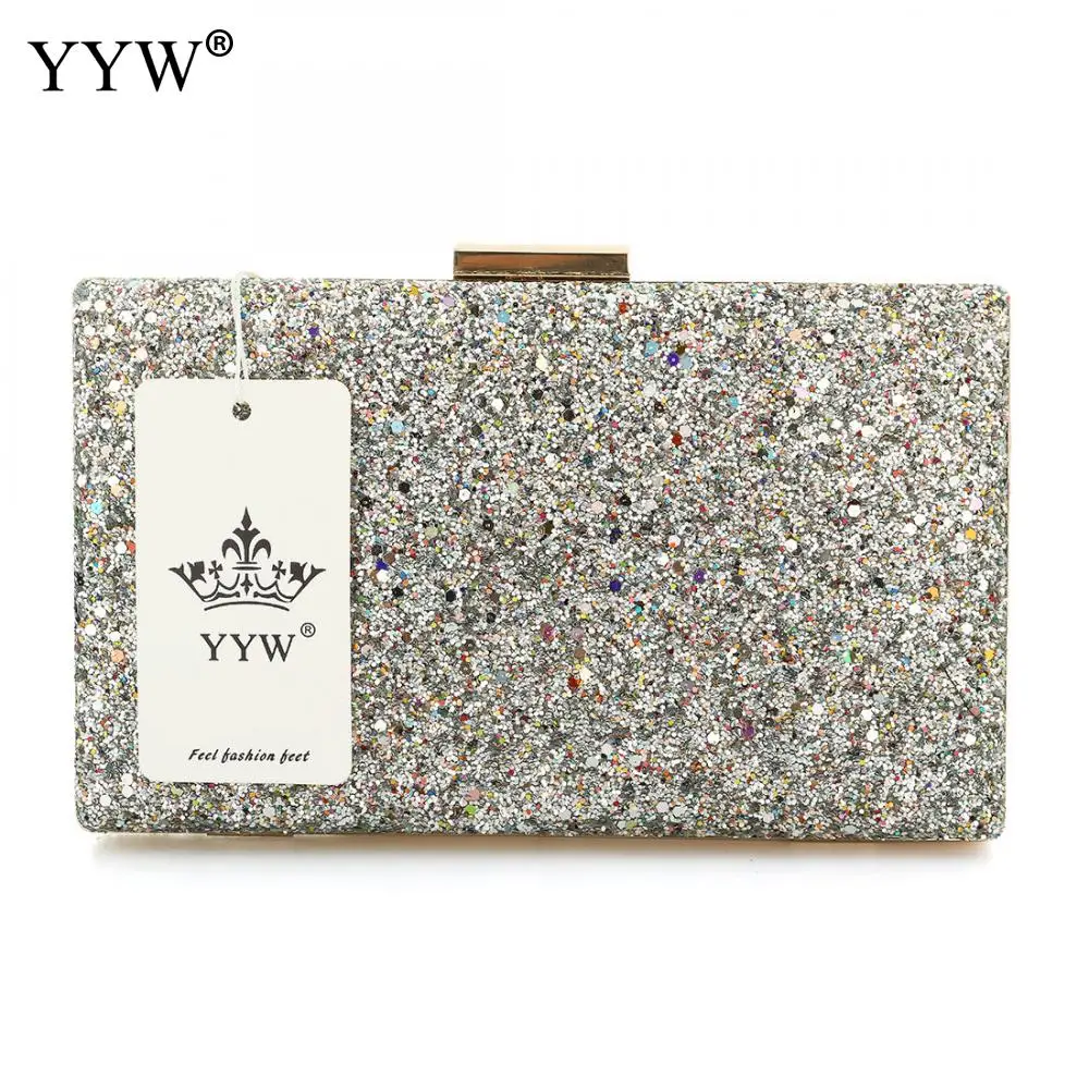 YYW Silver glitter clutch Evening Party Clutch Bag fashion Women Luxury purse Bags black pochettes