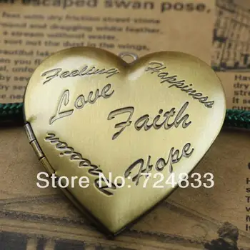 

Vintage Photo Locket Pendant Antique Bronze tone Brushed Love heart Shape Letter Marked Prayer Wish Box Pendant