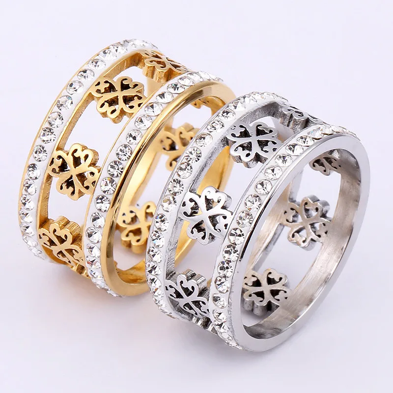 SHE WEIER stainless steel wedding engagement rings for women girls gold titanium finge female heart rings silver crystal love Fashion Jewelry