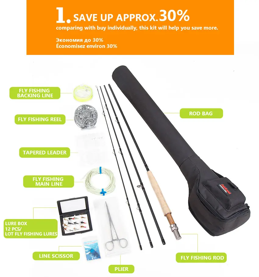 Conjunto de Pesca com Mosca Vara de Pesca de Carbono 90mm de Alumínio Carretel de Pesca Acessórios de Pesca com Vara Vara de Saco 5 e 6 Starter Kit 2.7 m Voar de Saco Caso 11 Starter kit, 2.7 m vara de pesca