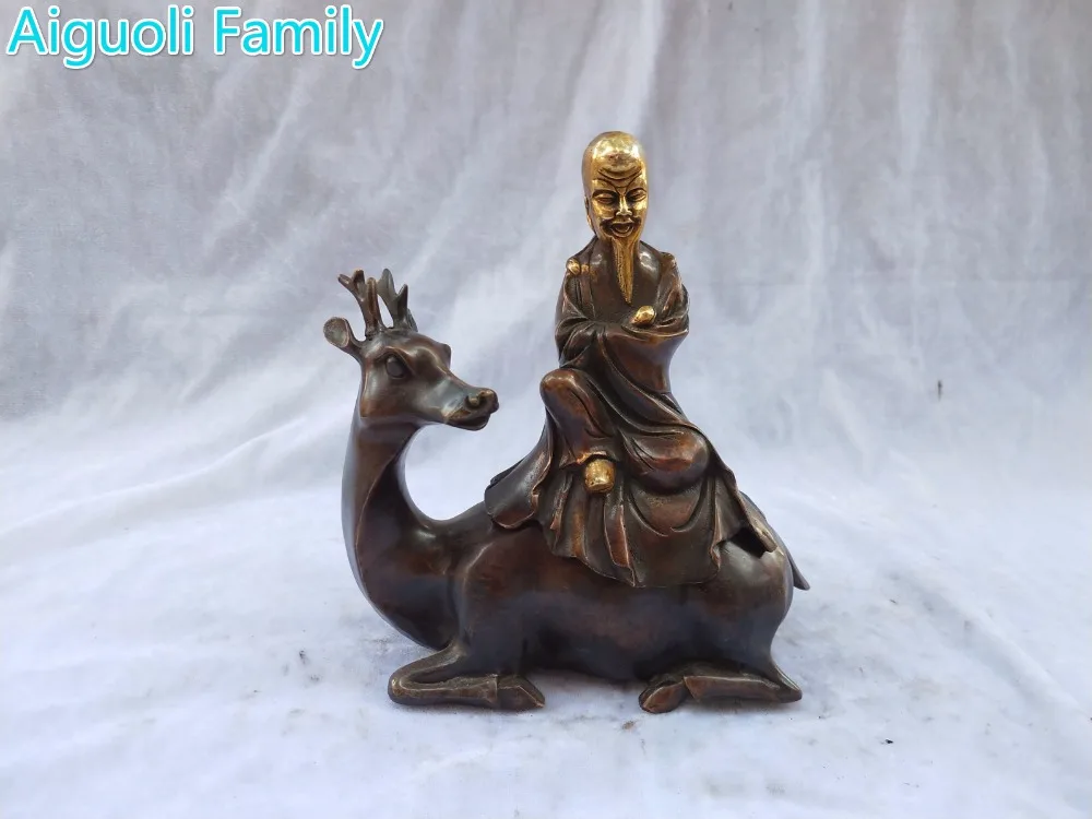 

Home Decorations Censer Craft /Art Collection Chinese Old Bronze Gilt Handmade Old Man With Deer Incense Burner