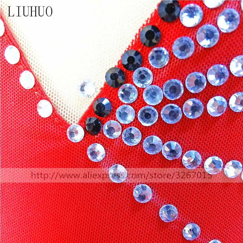 Figure Skating Dress Women's Girls' Ice Skating Dress  Competition clothing Red round neck long sleeve Red black gradient skirt 