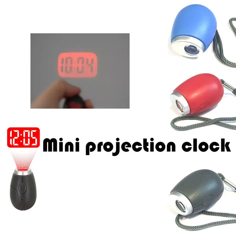 Digital Time Projection Clock Mini LED Watch Projector Flashlight Hanging Rope Small Portable Clock Lampe Zaklamp 35FY2102