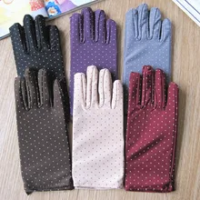 Весенние и летние женские модные тонкие солнцезащитные перчатки, обтягивающие эластичные женские перчатки в горошек, женские летние перчатки для водителя R1822