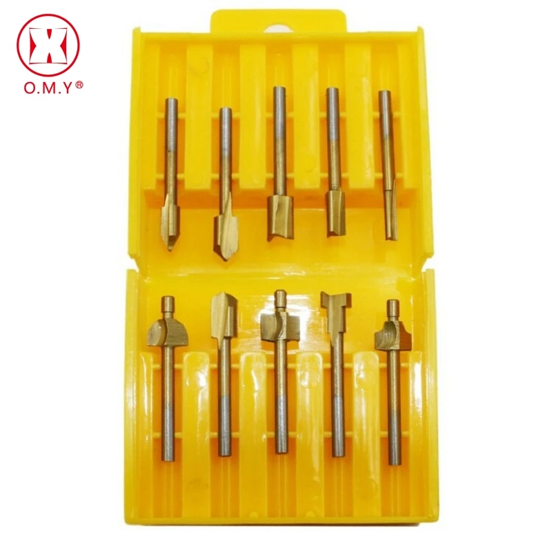 

10pcs 3mm 1/8" Shank HSS Mini Router Bits For Dremel Rotary Tool With Case Electric Trimmer Titanium Woodworking Trimming Knife