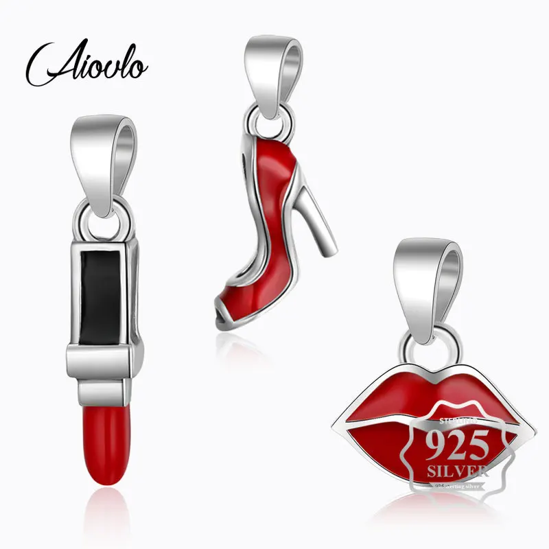 

S925 Sterling Silver High Heels/lipstick/lips Woman Enamel Charms Pendant Charms DIY Bracelet Necklace Findings Jewelry Making