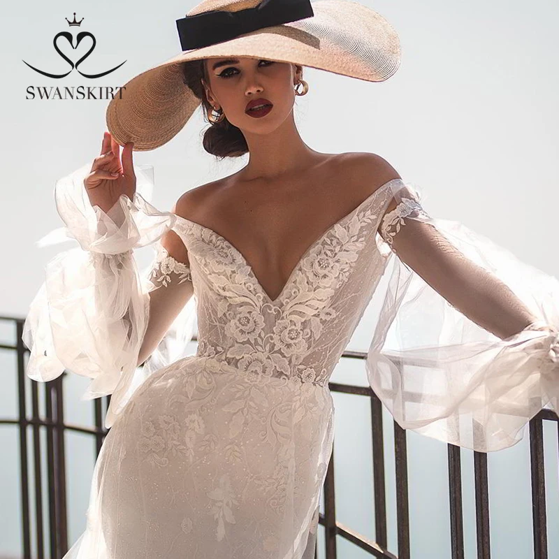Swanskirt модное свадебное платье русалки с v-образным вырезом сексуальное свадебное платье с аппликацией с открытой спиной Vestido De Noiva PZ04