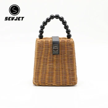 

Round Straw Beach Bag Vintage Handmade Woven Shoulder Bag Raffia Circle Rattan Bags Bohemian Summer Vacation Casual Bags C0020
