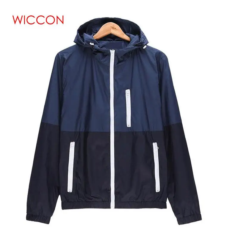 

Men Casual Spring Autumn Wear Lightweight Jacket 2019 New Arrival Hooded Contrast Color Zipper up Jackets Outwear Cheap