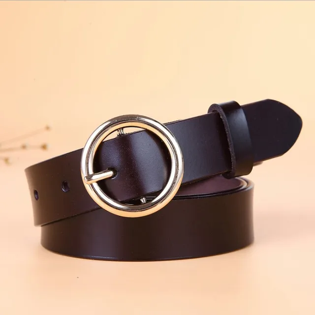 New Design Fashion Women's Belts Genuine Leather Brand Straps Female Waistband gold Pin Buckle belt student Jeans cowskin lady coffee color