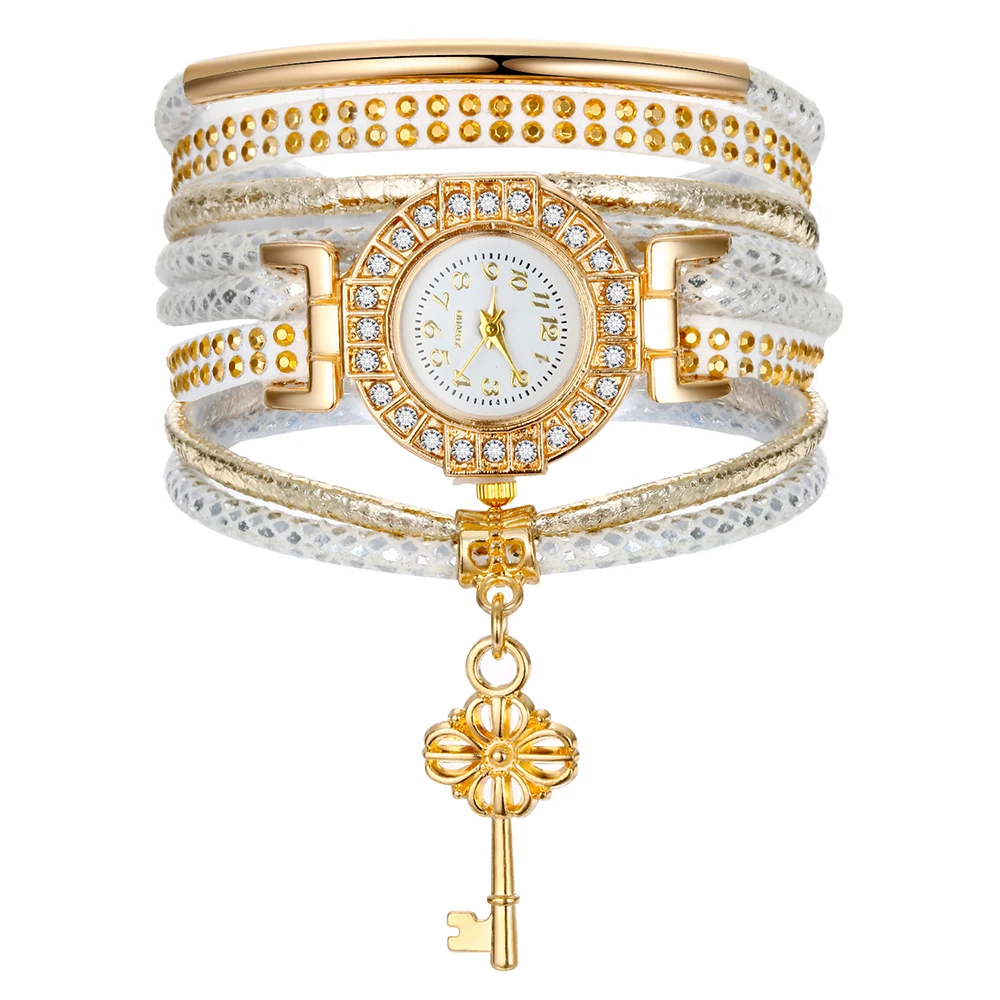 

Vienkim Fashion Lock Crystal Watch Bracelet Multilayer Bangle Women Charm Leather Bracelets & Bangles Key Accessories Jewelry