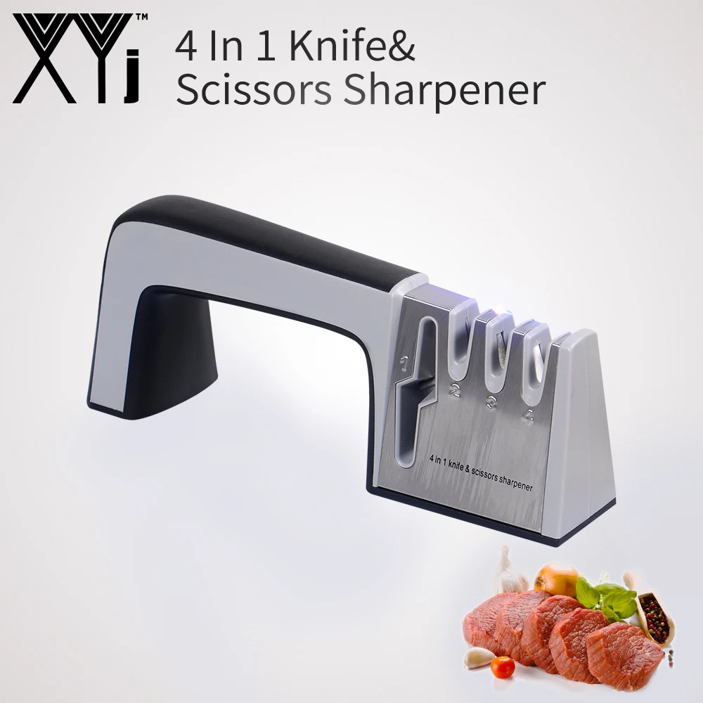

XYj Stainless Steel Kitchen Cooking Knife Knife Sharpener 4 in 1 Diamond Coated & Fine Ceramic Rod Knife Shears and Scissors
