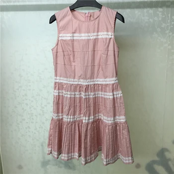 

Pink Mini Dress Women Summer Sweety O-neck Sleeveless Dress 2018 Fashion Women Cotton A-line Dress