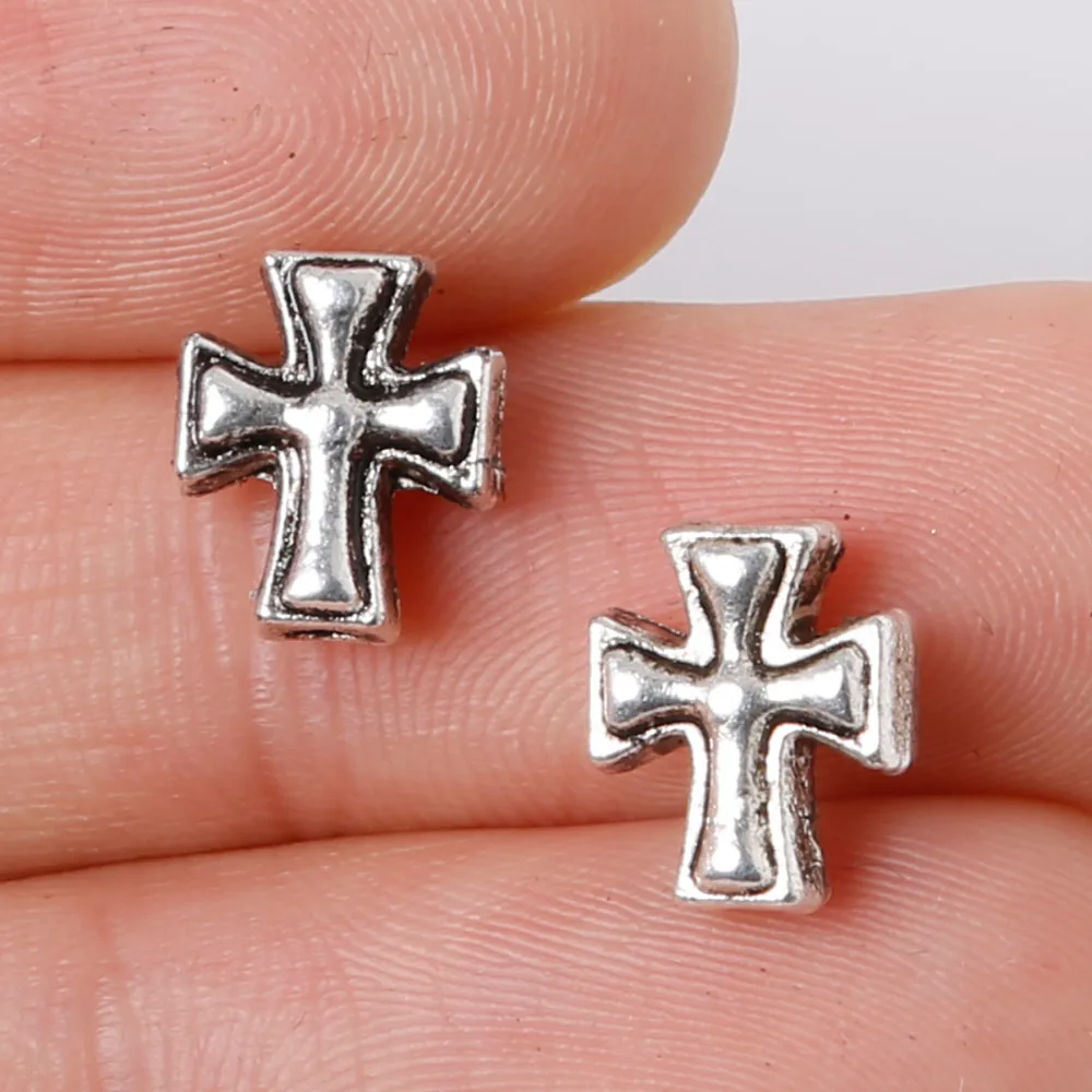 Best Selling 12pcs Cross Beads Charms Pendant 8x10mm Plated Silver