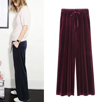 

JAYCOSIN Fahion Women Warm Gold Velvet Pants Loose Wide Leg Trousers Wide-legged Causal Pant Freeshipping 20p920CJ