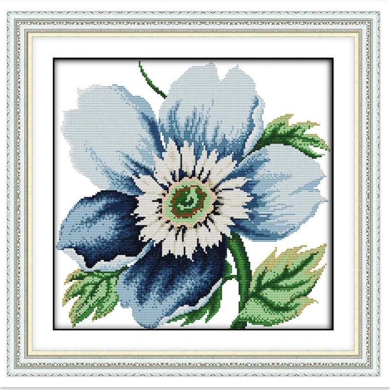

Blue Flowers 11CT 14CT Printed On Canvas Chinese Counted Cross Stitch Pattern DIY Set Embroidery Cross Set Painting Home Decor