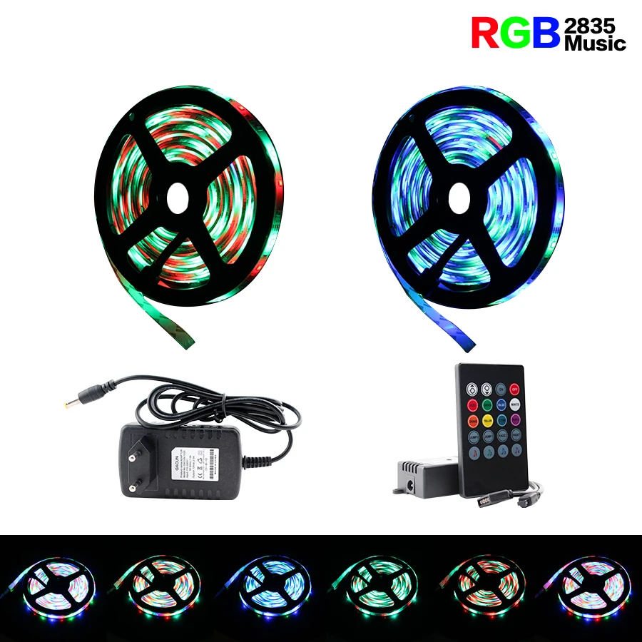 

12V Led Strip lights Set Waterproof Music RGB Led Strip 12 V Volt 5M 10M 15M 2835 RGB 12V Led Strip RGB Light 12 V Tape Full Set