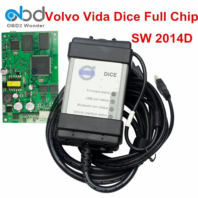 DHL бесплатно для Volvo Vida Dice 2014D 2015A программное обеспечение OBD2 диагностический сканер полный чип зеленый PCB Vida Dice OBDII интерфейс