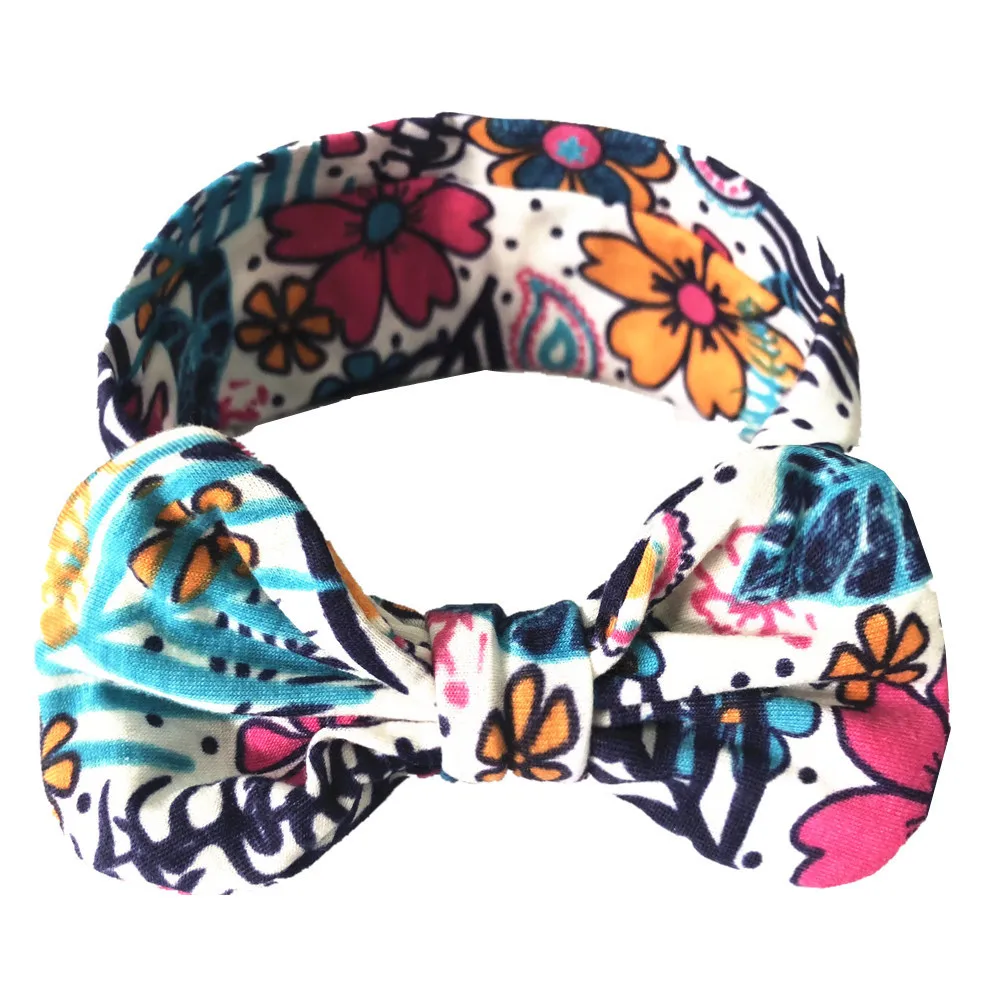 Girl Rabbit Ears Baby Floral Headband Turban Head Wrap Bow Knot Hairband