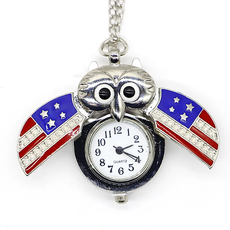 New Arrival Small Size Cute Owl Quartz Pocket Watch Necklace Pendant