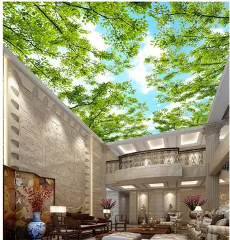 

Custom photo 3d ceiling murals wallpaper Green leafy green sky painting living room 3d wall murals wallpaper for walls 3 d