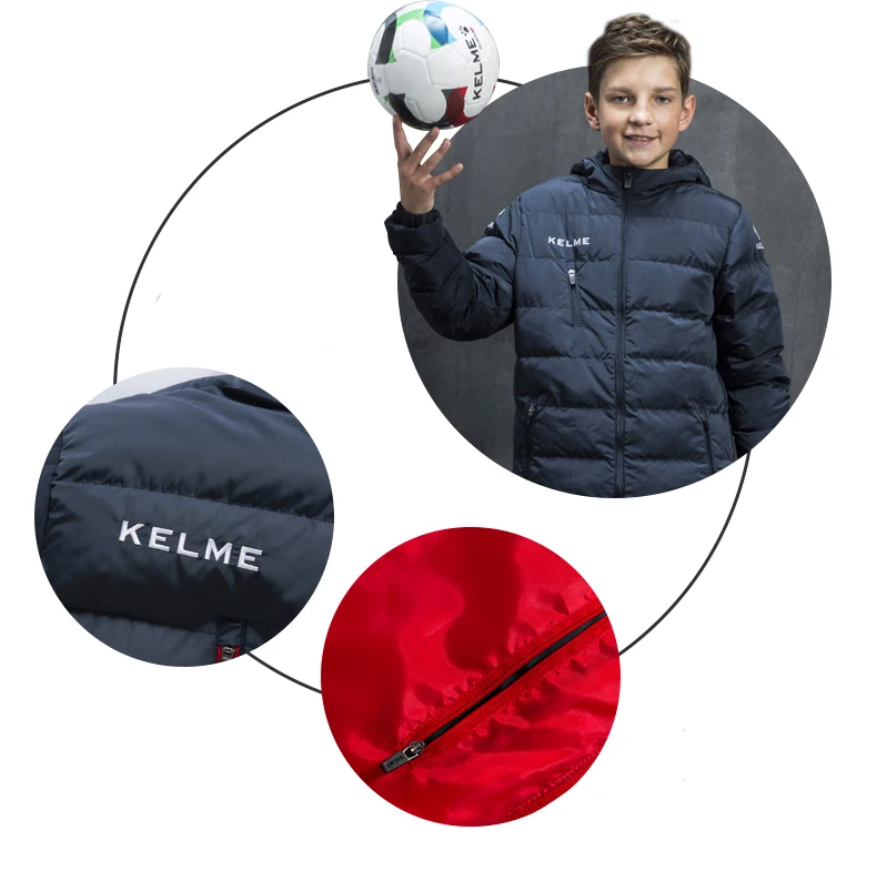 KELME/детские спортивные зимние куртки; пуховое пальто для мальчиков; плотные теплые парки с капюшоном для больших мальчиков; пальто; детская верхняя одежда для бега; куртки; PO14