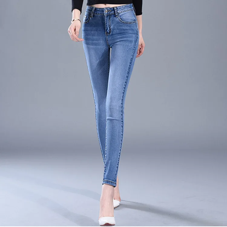 

Korean Stretch pencil high waist jeans women Casual button washed skinny pencil pants femme 2019 spring Autumn famale bottoms