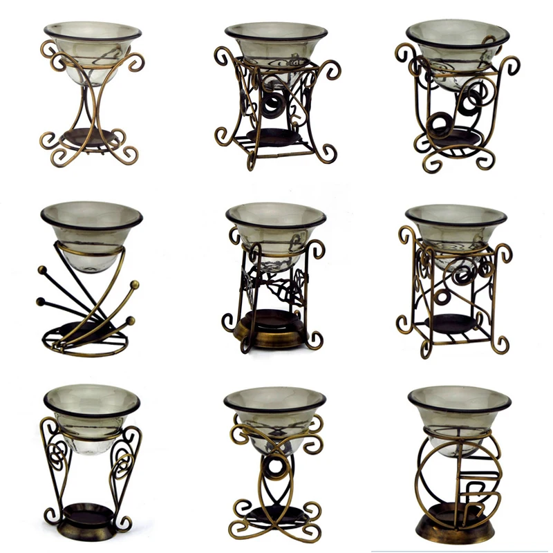 

Retro Iron Incense Burner Aroma Furnace With Candle Oil Burner Glass Dish Essential Oil Tools For Wedding Party Decor A $