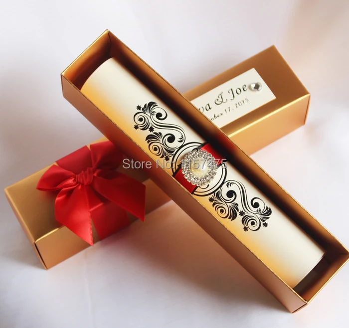 HI2052-25 Royal  Scroll Invitation Card with Golden Box.JPG
