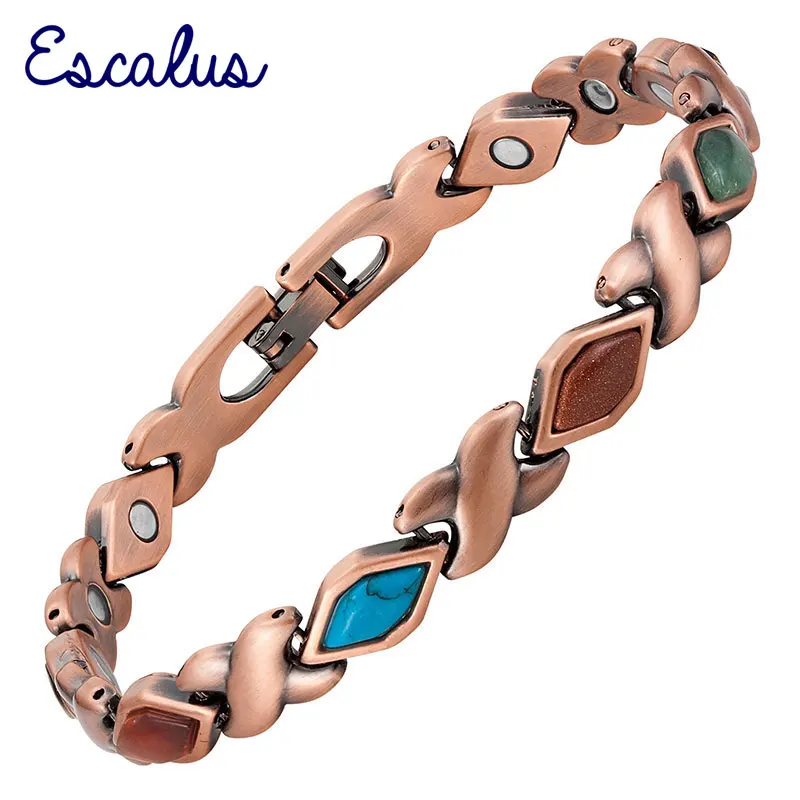 

Escalus Women Colorful Semi-Precious Stones Antique Copper Magnetic Bangle Bracelet Ladies Jewelry Wristband Charm