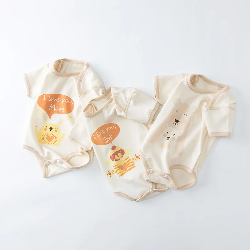 

3 Pieces/Lot New Born Baby Clothes Pure Organic Colored Cotton Baby Boy Girl Bodysuits Cartoon Toddler Girls Boys Jumpsuits