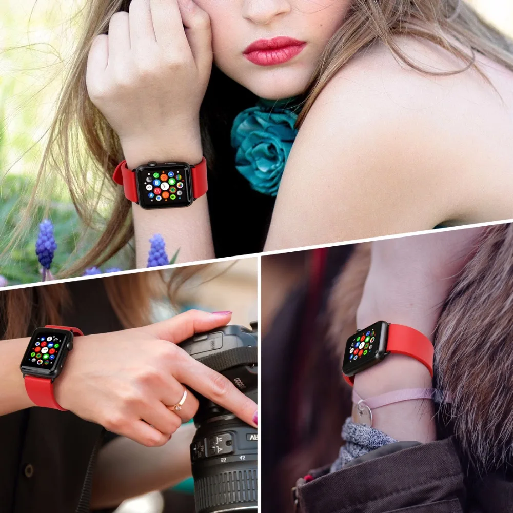 Ремешок резиновый для Apple Watch Band 44 мм 40 модный красный браслет iWatch всех моделей 42 38