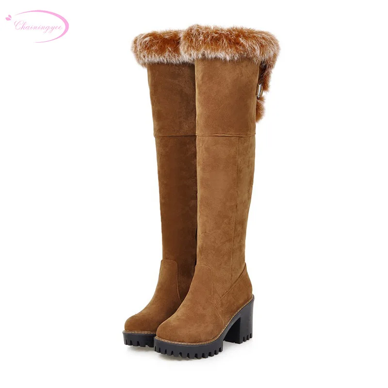 

Chainingyee party style warm winter over knee high boot fashion zipper plush platform thick with high boots women's riding boots