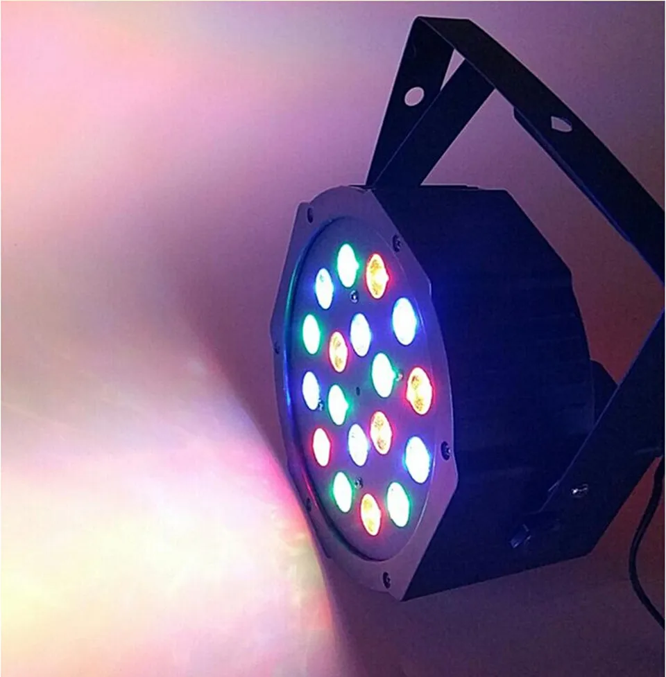 

LED Par light 18x3W 54W High Power RGB/UV Par Light With DMX512 Master Slave Led Flat DJ Equipments Controller