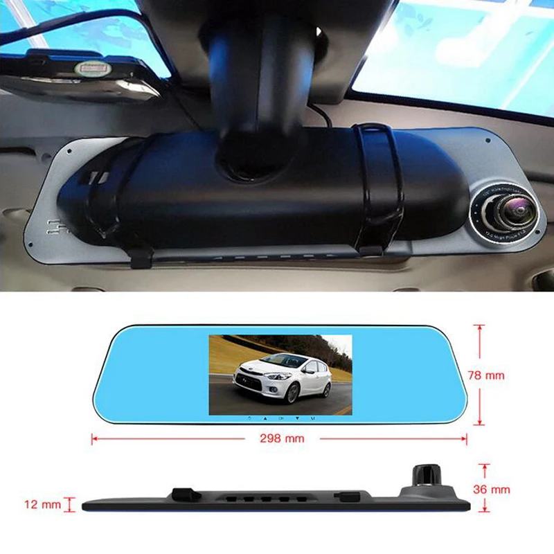 QUIDUX 5 &quotСенсорное Автомобильное зеркало заднего вида DVR с двумя объективами Full HD