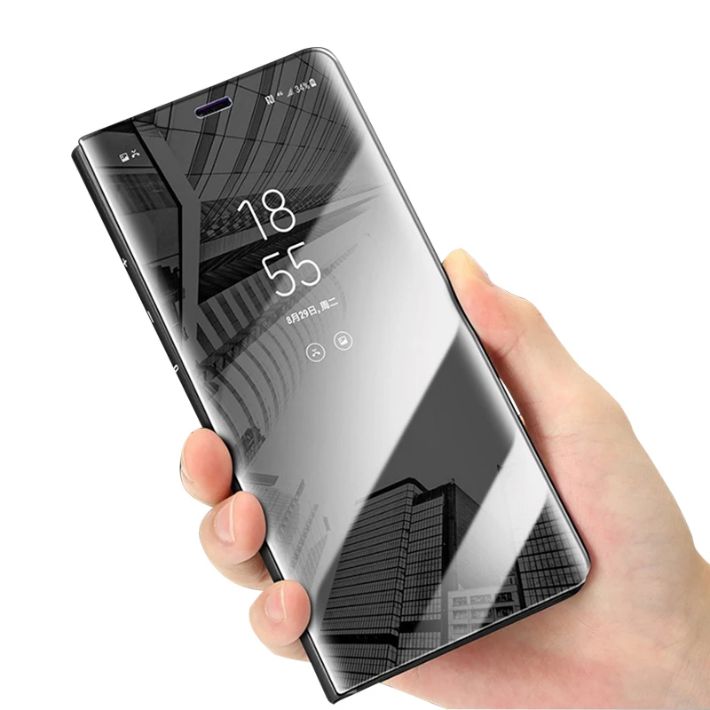 

Plating Mirror Flip Stand Clear View Phone Case For Samsung Note 9 Note 8 S9 Plus S9 S8 S8 Plus S7 S7 edge A7 A6 A6 Plus