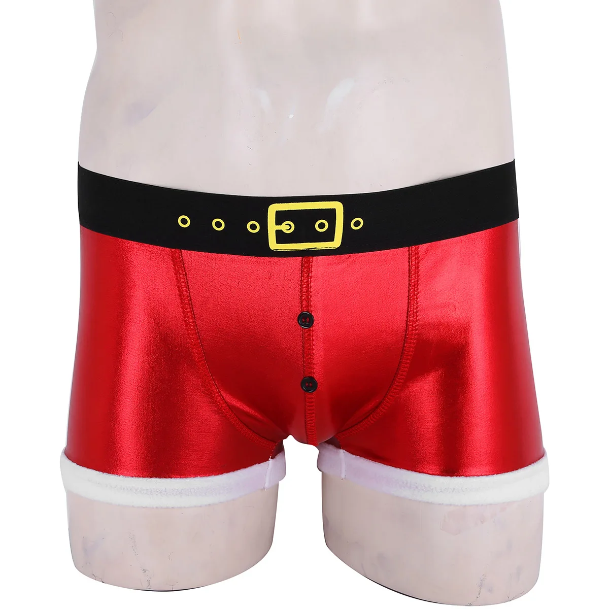 MSemis красное Мужское нижнее белье, брюки, плотный пояс из искусственной кожи с принтом, мужские трусы с рисунками, Рождественский праздничный костюм Санта Клауса, шорты-боксеры