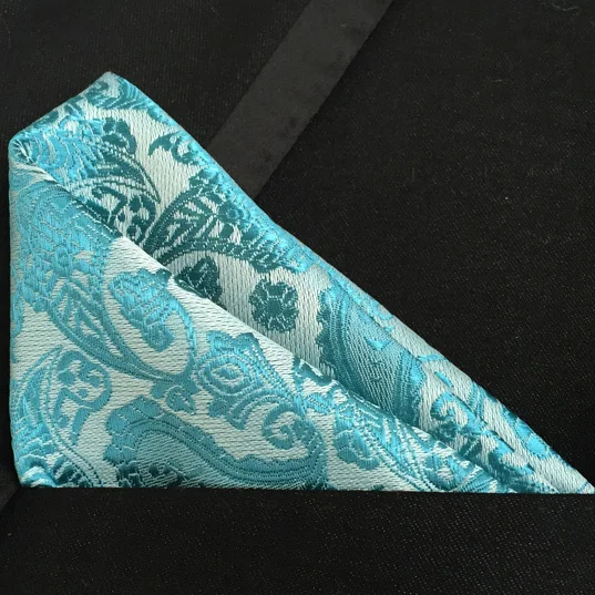 

Lingyao Luxury pocket square high quality woven handkerchief silver with mint green paisley handky for banquet