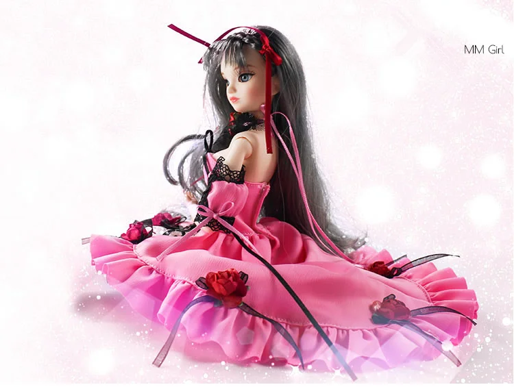 DBS toy 1/6 bjd серые длинные волосы с розовым платьем чулок подставка и коробка