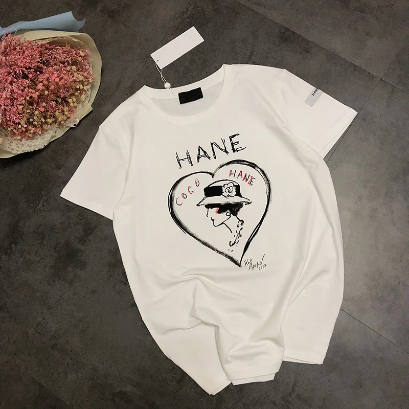

2019SS New Brand Design Graffiti Love Letter Hepburn Girl Women T-shirts Summer O-Neck T Shirt For Women Fashion Top Tees