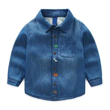 Для маленьких мальчиков Джинсовые рубашки детская одежда с длинными рукавами зимняя бархатная блуза Дети Осень Мода Вышивка мультфильм животных Рубашки для мальчиков повседневная рубашка