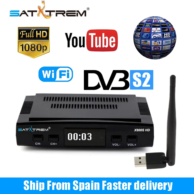 

Satxtrem X800S HD DVB S2 Digital Satellite Receiver Full HD 1080P Sat TV Receptor + USB WIFI Decoder Support Youporn YouTube