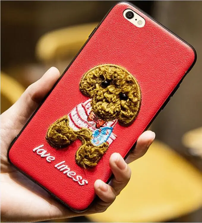 

OCHGEP 3D Embroidery Pet dog Case For iPhone X 6 6S Plus plus Cover Capa Coque Phone Case 360 Degree For iPhone 6 6s plus x Case