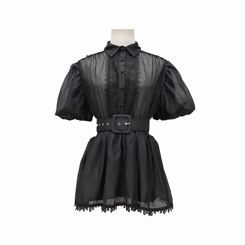 VGH, летняя шифоновая блуза с вырезом, женская рубашка с воротником с лацканами и полурукавом, тонкая рубашка с вышивкой, Женская мода, новая одежда