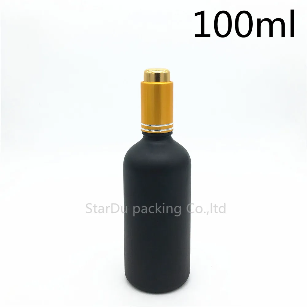 #*Cheap Free shipping 240pcs 100ml black frosted glass essential oil bottle with gold cap dropper glass perfume bottles