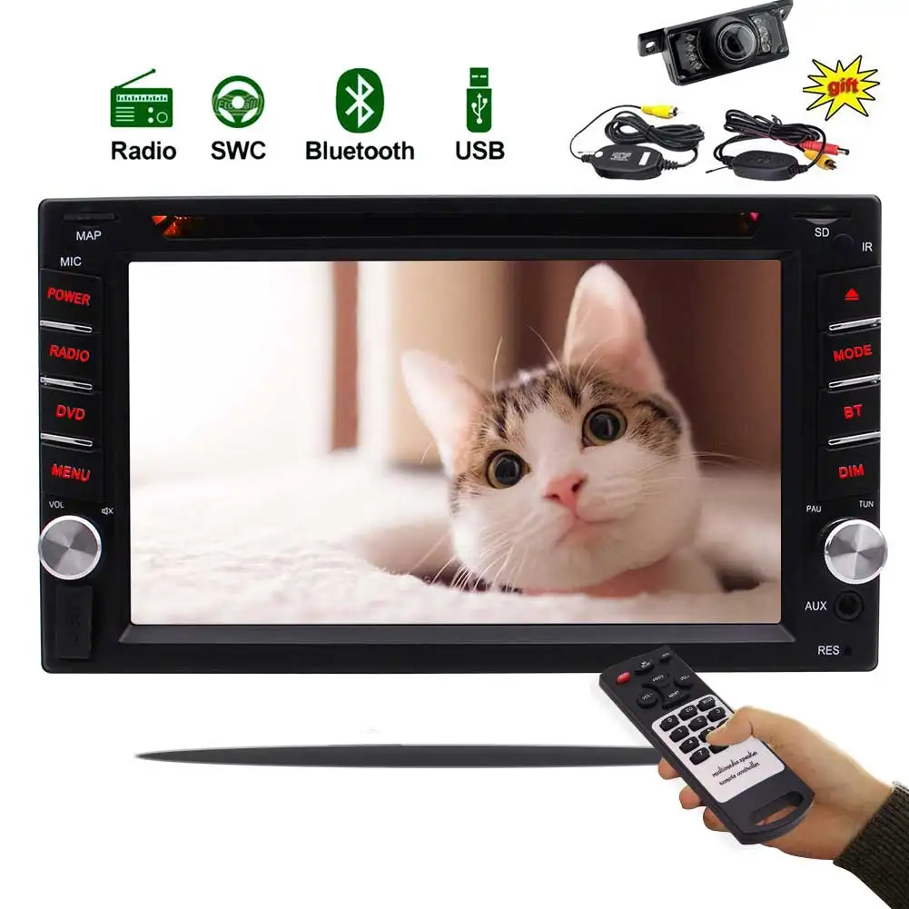 Top Double 2 Din Bluetooth Car Radio 6.2" Toucshcreeen DVD Player Stereo Bluetooth Subwoofer USB/SD 1080P Video SWC+ Wireless Camera 1 Top Double 2 Din Bluetooth Car Radio 6.2" Toucshcreeen DVD Player Stereo Bluetooth Subwoofer USB/SD 1080P Video SWC+ Wireless Camera 1