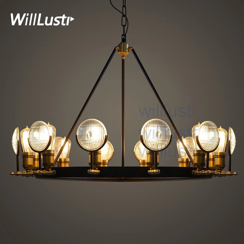 

Willlustr vintage ribbed glass shade pendant lamp Bar cafe hotel home use hanging Lighting metal antique bronze suspension light