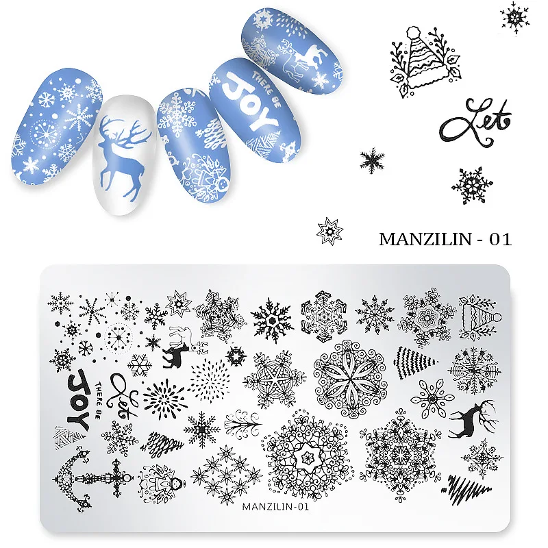 

Christmas Nail Stamping Template Snowflake Deer Thanksgiving New Year Champagne Fireworks Xmas Nail Art Stamp Plates