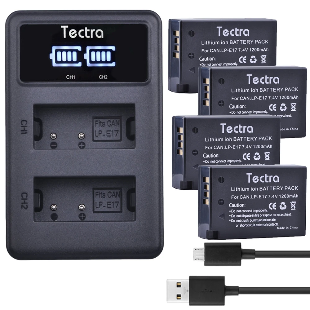 Зарядное устройство Tectra с 4 аккумуляторами и светодиодным дисплеем двойное USB для