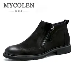 MYCOLEN/Лидер продаж; кожаные мужские зимние ботильоны; ботинки для отдыха; Осенняя обувь; Мужская зимняя модная обувь с круглым носком на